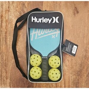 Hurley Pickleball Set Blue Carrying Case 2 Paddles 4 Balls Comfort Grip New